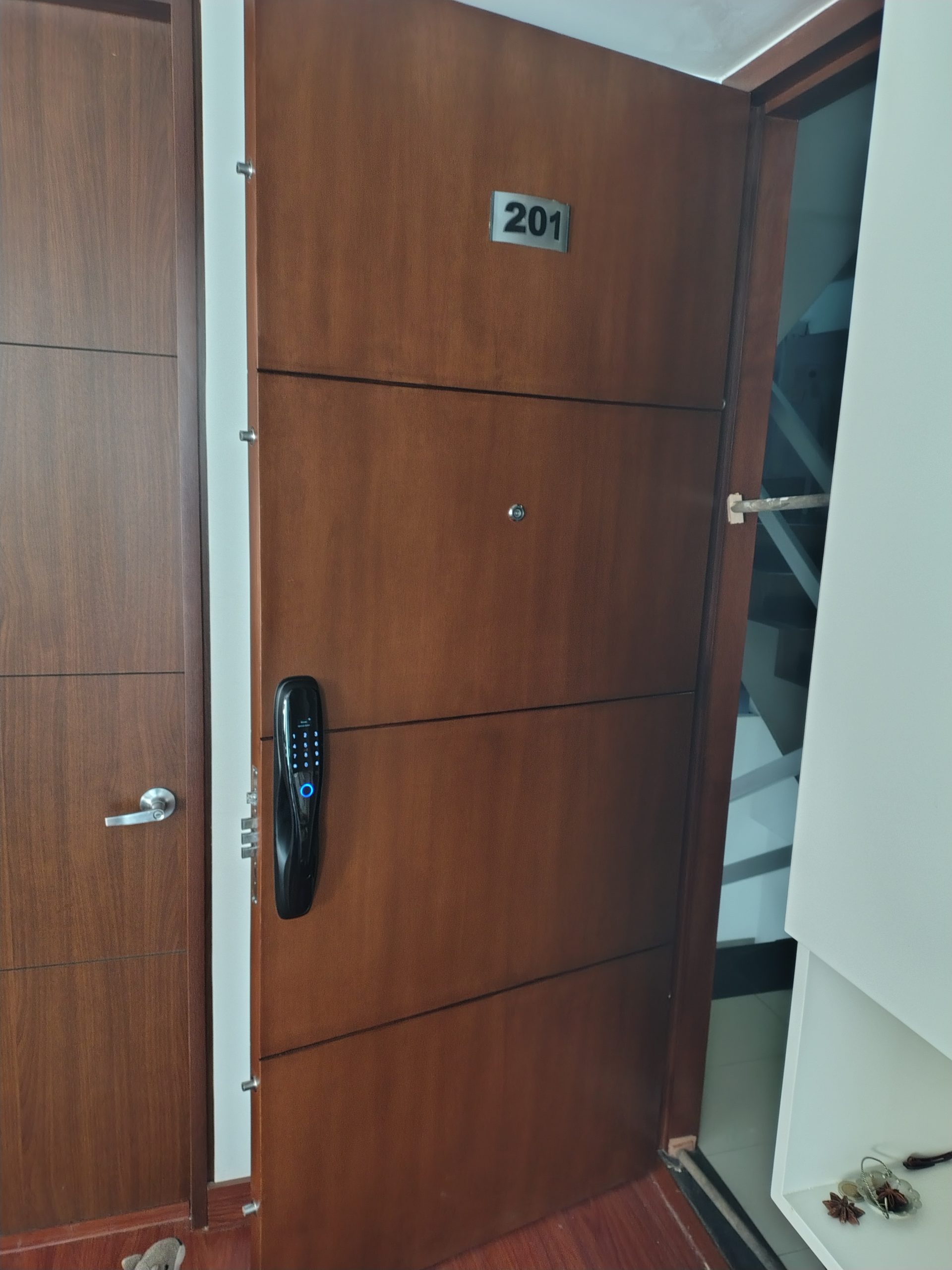 puerta con pasadores alrededor